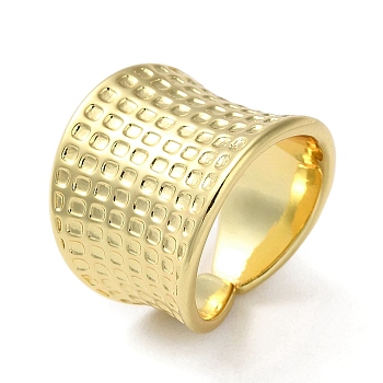 Rack Plating Brass Open Cuff Rings, Textured Wide Ring, Cadmium Free & Lead Free, Real 18K Gold Plated, US Size 6(16.5mm)