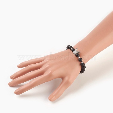Natural Black Agate(Dyed) Beads Stretch Bracelets(BJEW-JB03966-03)-3