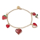Rose & Heart & Strawberry Alloy Enamel Charm Bracelet with 304 Stainless Steel Chains for Valentine's Day(BJEW-JB09545)-1