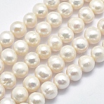 Natural Cultured Freshwater Pearl Beads Strands, Round, Beige, 9~10mm, Hole: 0.8mm, about 46pcs/strand, 15.3 inch(39cm)(PEAR-F007-02-01)