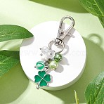 Clover Alloy Enamel Pendant Decoration, with Glass & Synthetic Moonstone Beads and Alloy Swivel Lobster Claw Clasps, Platinum, 57mm(HJEW-JM03009-01)