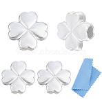 4Pcs Saint Patrick's Day 925 Sterling Silver Textured Beads, Clover, with 1Pc Suede Fabric Square Silver Polishing Cloth, Silver, 8.7x9x4.5~4.8mm, Hole: 2.9mm(STER-DC0002-06)