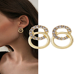 1 Pair Zinc Alloy Rhinestones Stud Earrings, Golden, Crystal, 16x11mm(EJEW-LP0004-85)