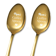 Stainless Steel Spoons Set, with Packing Box, Word Papa’s Coffee Spoon & Mum’s Coffee Spoon, Golden Color, Cup Pattern, 182x43mm, 2pcs/set(AJEW-WH0253-011)