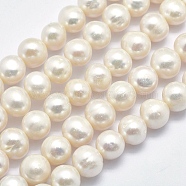 Natural Cultured Freshwater Pearl Beads Strands, Round, Beige, 9~10mm, Hole: 0.8mm, about 46pcs/strand, 15.3 inch(39cm)(PEAR-F007-02-01)