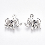 Brass Charms, Elephant, Nickel Free, Real Platinum Plated, 14.5x15x5mm, Hole: 1mm(KK-T038-101P)