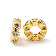 Rack Plating Brass Cubic Zirconia European Beads, Large Hole Beads, Cadmium Free & Lead Free, Long-Lasting Plated, Flower, Golden, 10x3.5mm, Hole: 4.5mm(KK-G457-08G)