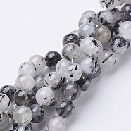 Natural Black Rutilated Quartz Beads Strands, Round, 10mm, Hole: 1mm, 19pcs/strand, 8 inch(X-G-D295-10mm)