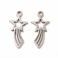 201 Stainless Steel Pendants, Meteor Charms, Stainless Steel Color, 17x8.5x1mm, Hole: 1mm(STAS-E188-04P)