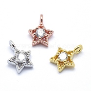 Brass Charms, with Cubic Zirconia, Lead Free & Cadmium Free & Nickel Free, Star, Clear, Mixed Color, 11x7.5x4mm, Hole: 2mm(KK-P155-39M-04-NR)