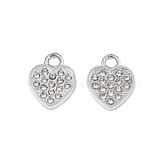 304 Stainless Steel Charms, with Crystal Rhinestone, Heart, Stainless Steel Color, 13x10x2mm, Hole: 2mm(STAS-N095-142)
