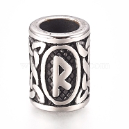 304 Stainless Steel European Beads, Large Hole Beads,  Column with Letter, Antique Silver, Letter.R, 13.5x10mm, Hole: 6mm(OPDL-G010-06AS-02R)