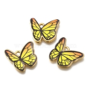 Alloy Enamel Pendants, Golden, Butterfly Charm, Yellow, 17.5x18.5x1mm, Hole: 1.6mm(FIND-G078-35G-09)