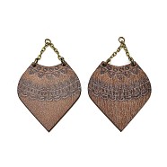 Poplar Wood Pendants, with Brass Chains, Camel, 53.5x39x2.2mm, Hole: 2.8mm(FIND-Z049-10B-AB)