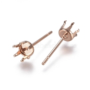 304 Stainless Steel Stud Earring Findings, Prong Earring Settings, Rose Gold, Tray: 3mm, 14.5mm, Pin: 0.7mm(STAS-E484-62E-RG)