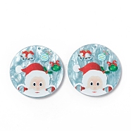 Christmas Printed Acrylic Pendants, Flat Round with Santa Claus, Light Blue, 40x2~2.5mm, Hole: 1.5~1.6mm(SACR-G019-B04-B)