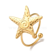 Ion Plating (IP) 304 Stainless Steel Starfish Open Cuff Rings for Women, Golden, 21x19mm(RJEW-M167-08E-G)