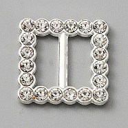 Alloy Crystal Rhinestone Shoe Decoration, Tri Glide Slide Buckles, Square Pattern, 16x16x2mm, Hole: 10x4mm(FIND-WH0061-99B)