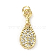 Rack Plating Brass Micro Pave Cubic Zirconia Pendants, Racket, Long-Lasting Plated, Cadmium Free & Lead Free, with Jump Ring, Real 18K Gold Plated, 18x7x1.5mm, Hole: 2mm(KK-C052-33B-G)