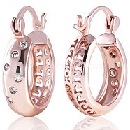 Brass Hoop Earrings, for Women, with Rhinestone, Hollow, Oval, Rose Gold, 20x16x5.2mm, Pin: 0.5mm(EJEW-BB65698-A)