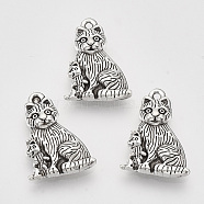 Tibetan Style Alloy Kitten Pendants,  Cadmium Free & Lead Free, Mother Cat & Baby Cat Shape, Antique Silver, 20.5x15.5x3.5mm, Hole: 1.2mm, about 222pcs/500g(TIBEP-T009-15AS-RS)