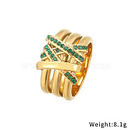 Emerald Rhinestone Wide Finger Ring, Golden Stainless Steel Ring, US Size 6(16.5mm)(XA6201-2)