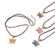 Alloy Enamel Butterfly Pendant Necklaces, with Cowhide Leather Cord, Mixed Color, 19.61~19.80 inch(49.8~50.3cm)(NJEW-JN04580)