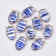 Glass Pendants, with Golden Tone Brass Open Back Settings, Faceted, Horse Eye, Blue, 30x18.5x6.5mm, Hole: 2mm(X-GLAA-S130-28)