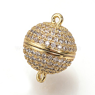 Brass Micro Pave Cubic Zirconia Magnetic Clasps with Loops, Round, Golden, 12x8mm, Hole: 1mm(ZIRC-S058-04G-8mm)