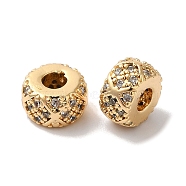 Brass with Clear Cubic Zirconia Beads, Rondelle, Real 18K Gold Plated, 7x4mm, Hole: 2.5mm(KK-G503-15G)