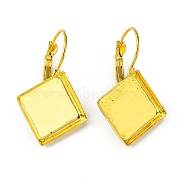 Brass Leverback Earring Findings, with  Square Tray, Golden, Tray: 15mm, 34x22mm, Pin: 1mm(MAK-Q009-14G-15mm)