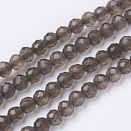 Natural Smoky Quartz Beads Strands, Heated & Dyed, Faceted, Round, 3mm, Hole: 0.5mm, about 134pcs/strand, 15.7 inch(40cm)(G-D168-B-3mm)