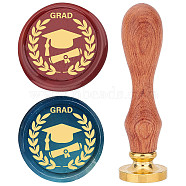 Brass Wax Seal Stamp with Rosewood Handle, for DIY Scrapbooking, Graduation Theme Pattern, 25mm(AJEW-WH0412-0027)