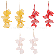 ANATTASOUL 3 Pairs 3 Colors Cloth Flower Cluster Dangle Stud Earrings, Golden Iron Long Tassel Drop Earrings for Women, Mixed Color, 204~206mm, Pin: 0.8mm, 1 Pair/color(EJEW-AN0002-04)