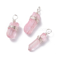 Natural Quartz Pendants, with  Eco-Friendly Copper Wire Wrapped, Chip, Silver, 19~24.5x5~7.5x5~6.5mm, Hole: 3.4~3.9mm(PALLOY-JF01270-02)