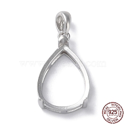 Rhodium Plated Rack Plating 925 Sterling Silver Pendants Cabochon Settings, Teardrop Prong Basket Setting, with 925 Stamp, Real Platinum Plated, 25x12x6mm, Hole: 3x4.5mm(STER-NH0001-49A-P)