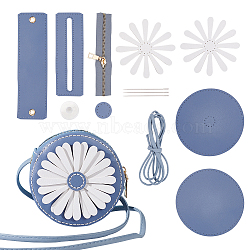 DIY Sew on PU Leather Daisy Flower Pattern Round Multi-Use Crossbody/Shoulder Bag Making Kits, including Fabric, Needle, Thread, Zipper, Steel Blue, 12pcs/set(DIY-WH0297-56A)