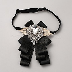 Bowknot Polyester Suit Necktie, Pre-tied Adjustable/Elastic School Uniform Ties, with Alloy Rhinestone Findings, Black, 368~483mm(AJEW-WH20008-06C)