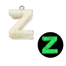 Luminous Resin Pendants, Glow in the Dark, with Platinum Plated Loop, Letter, Letter Z, 24x17.5x5.5mm, Hole: 1.8mm(RESI-I059-Z02)