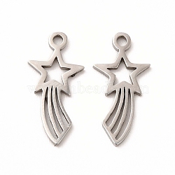 Non-Tarnish 201 Stainless Steel Pendants, Meteor Charms, Stainless Steel Color, 17x8.5x1mm, Hole: 1mm(STAS-E188-04P)