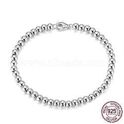 Rhodium Plated 925 Sterling Silver Round Ball Chain Bracelets, with S925 Stamp, Platinum, 6-1/2 inch(16.5cm)(BJEW-I314-012A-P)