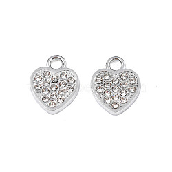 304 Stainless Steel Charms, with Crystal Rhinestone, Heart, Stainless Steel Color, 13x10x2mm, Hole: 2mm(STAS-N095-142)