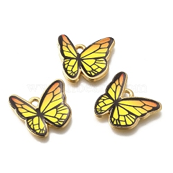 Alloy Enamel Pendants, Golden, Butterfly Charm, Yellow, 17.5x18.5x1mm, Hole: 1.6mm(FIND-G078-35G-09)