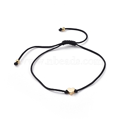 Adjustable Nylon Thread Braided Bead Bracelets, with Brass Beads, Love Heart for Women, Golden, 3-5/8 inch(92mm)(BJEW-JB05037-01)