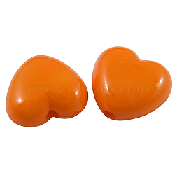 Opaque Acrylic Beads, Opaque, Heart, Dark Orange, Size: about 10mm long, 11mm wide, 6mm thick, hole: 2mm(X-SACR-10X11-2)