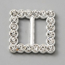 Alloy Crystal Rhinestone Shoe Decoration, Tri Glide Slide Buckles, Square Pattern, 16x16x2mm, Hole: 10x4mm(FIND-WH0061-99B)