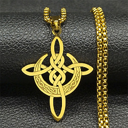 304 Stainless Steel Viking Knot Cross with Moon Pendant Necklaces for Men, Golden, 23.39 inch(59.4cm)(NJEW-S440-09G)