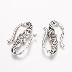 Tibetan Style Alloy Hook and S-Hook Clasps, Antique Silver, 23x14x4mm(X-PALLOY-D348-43AS)