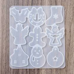 DIY Silicone Pendant Molds, Resin Casting Molds, for UV Resin, Epoxy Resin Jewelry Making, White, For Christmas, Mixed Shapes, 101x115x5mm, Hole: 2mm, Inner Diameter: 26.5~39x27~35x4.5~5mm(DIY-A051-06A)