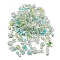DIY Gradient Color Style Jewelry Making Finding Kits, Including Plastic Bead & Cabochon & Link & Pendants, Butterfly/Leaf/Flower/Bowknot/Shell/Star Shapes, Dark Sea Green, 8~34.5x8~40x2~11mm, Hole: 1~6mm, about 804pcs/500g(KY-F020-01E)